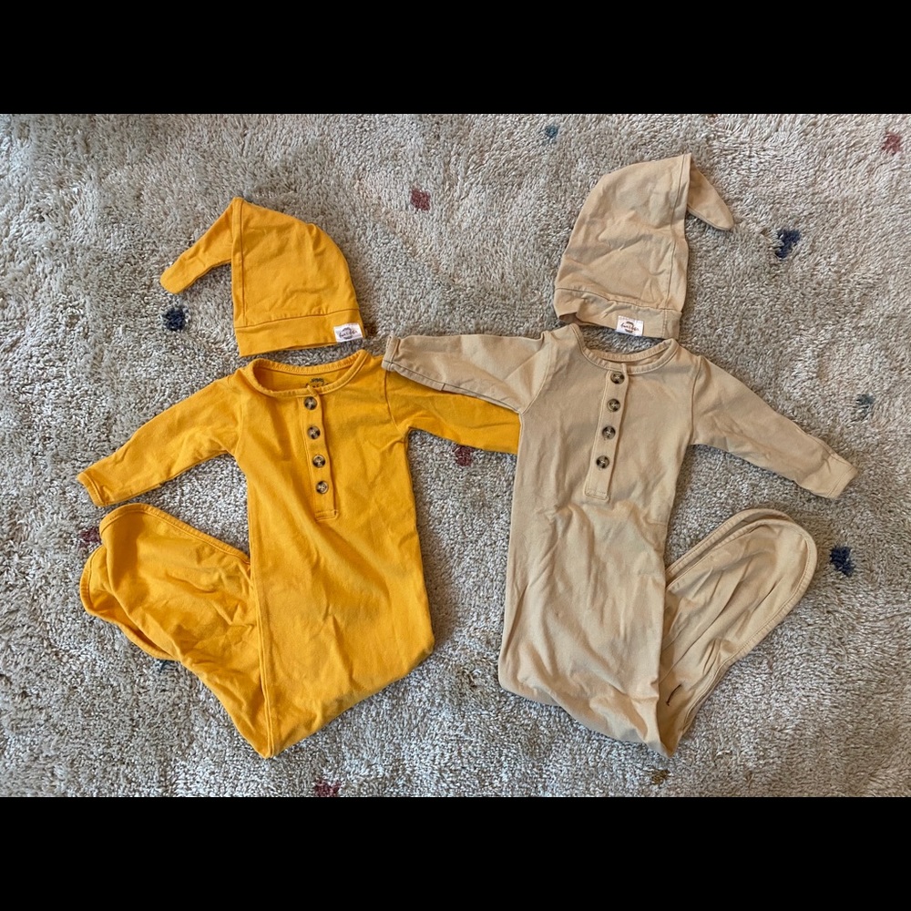 Fawn and Foster Newborn Gowns with Hats (size 0-3)